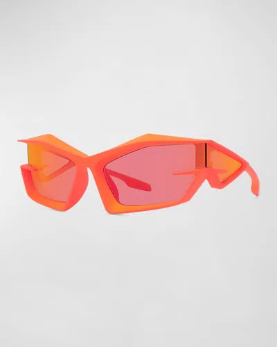 Givenchy Men's Giv Cut Nylon Wrap Sunglasses In Matte Orange Smoke Mirror