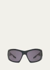 Givenchy Men's Giv Cut Rectangle Sunglasses In Shiny Black Smoke