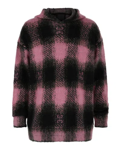 Pre-owned Givenchy Men's  4g Check Hooded Sweater In Black Pink In Multi