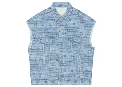 Pre-owned Givenchy Men's  4g Denim Oversized Sleeveless Jacket In Light Blue
