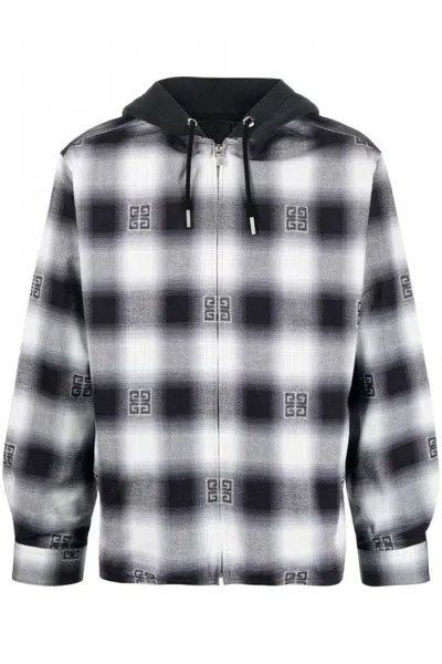 Pre-owned Givenchy Men's  4g Logo Hoodie Lined Overshirt In Black/white
