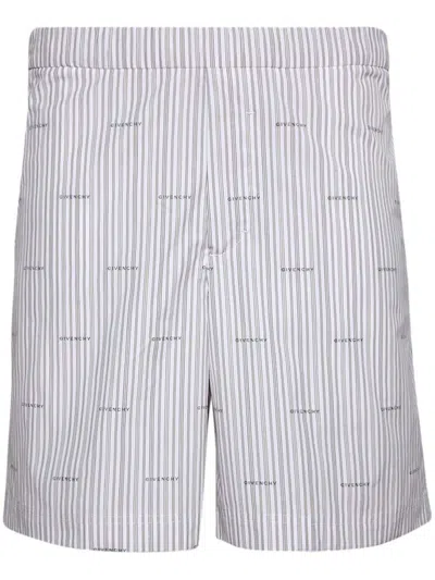 Pre-owned Givenchy Men's  Allover Logo Striped Shorts In White