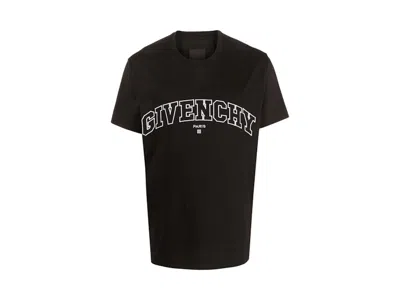 Pre-owned Givenchy Men's  College Embroidered Logo T-shirt In Black