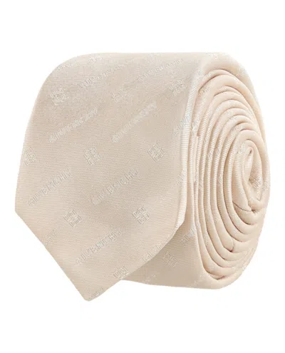 Pre-owned Givenchy Men's  Diagonal Logo Silk Tie In Beige
