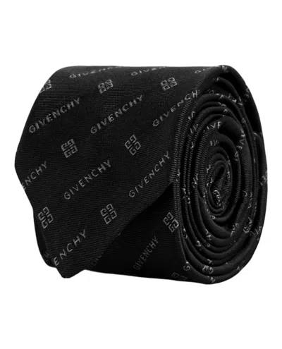 Pre-owned Givenchy Men's  Diagonal Logo Silk Tie In Black