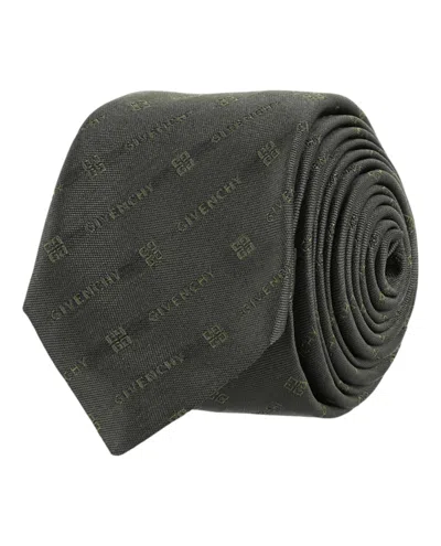 Pre-owned Givenchy Men's  Diagonal Logo Silk Tie In Green/grey