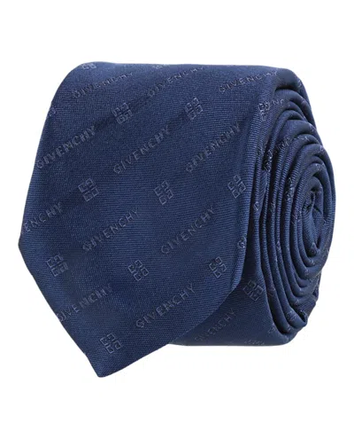 Pre-owned Givenchy Men's  Diagonal Logo Silk Tie In Navy Blue