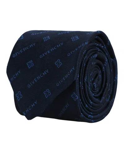 Pre-owned Givenchy Men's  Diagonal Logo Silk Tie In Navy Blue