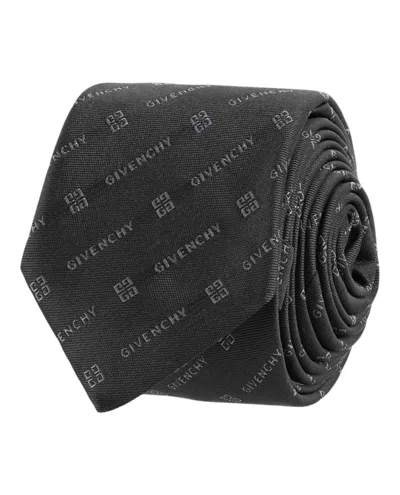 Pre-owned Givenchy Men's  Diagonal Logo Silk Tiein Grey