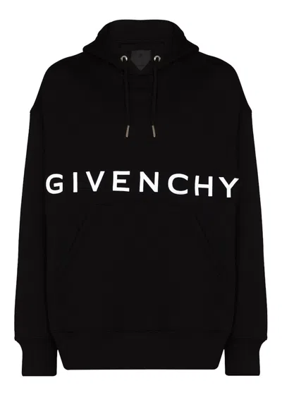 Pre-owned Givenchy Men's  Front Logo Heavy Brushed Hooded Sweatshirt In Black