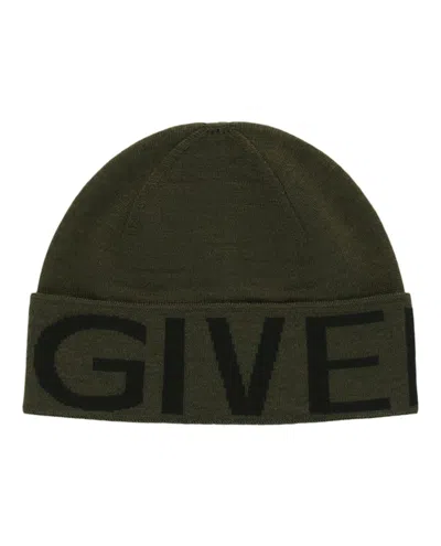Pre-owned Givenchy Men's  Jacquard Logo Beanie In Khaki In Brown