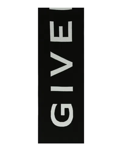 Pre-owned Givenchy Men's  Jacquard Logo Scarf In Black White In Multi