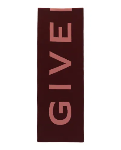 Pre-owned Givenchy Men's  Jacquard Logo Scarf In Burgundy