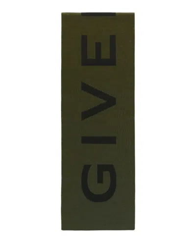 Pre-owned Givenchy Men's  Jacquard Logo Scarf In Khaki In Brown