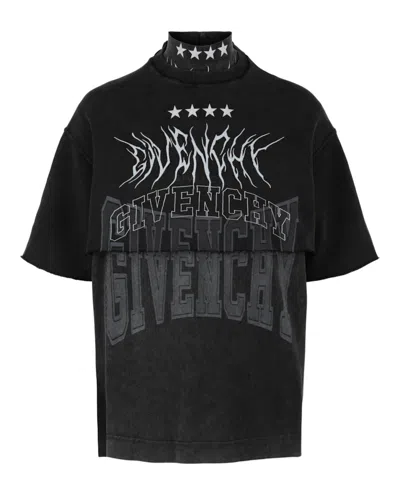 Pre-owned Givenchy Men's  Layered Graphic T-shirt With Balaclava In Grey
