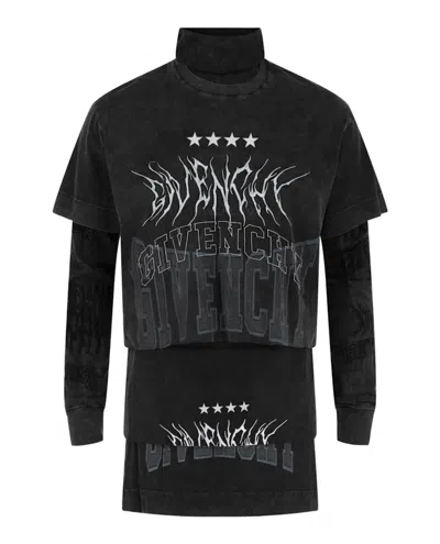 Pre-owned Givenchy Men's  Layered Long Sleeve Graphic T-shirt With Balaclava In Grey