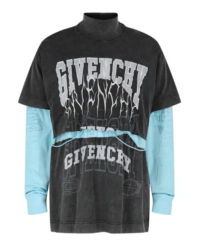 Pre-owned Givenchy Men's  Layered Long Sleeve Graphic T-shirt With Balaclava In Grey In Gray