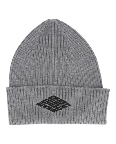 Pre-owned Givenchy Men's  Logo Skater Beanie In Grey/black