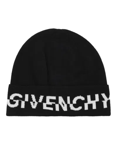 Pre-owned Givenchy Men's  Logo Wool Beanie In Black