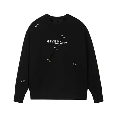 Pre-owned Givenchy Men's  Metal Details Oversized Sweatshirt In Black