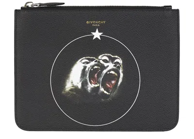 Pre-owned Givenchy Men's  Monkey Brothers Zipped Pouch Large In Black
