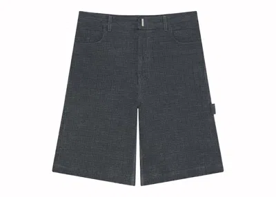 Pre-owned Givenchy Men's  Monogram 4g Logo Denim Shorts In Charcoal In Gray