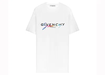 Pre-owned Givenchy Men's  Paris Embroidered Logo T-shirt In White