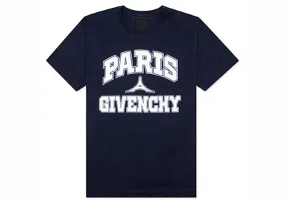 Pre-owned Givenchy Men's  Paris Logo Oversize T-shirt In Dark Navy Blue