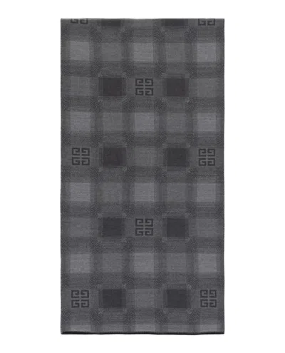 Pre-owned Givenchy Men's  Plaid 4g Logo Scarf In Grey
