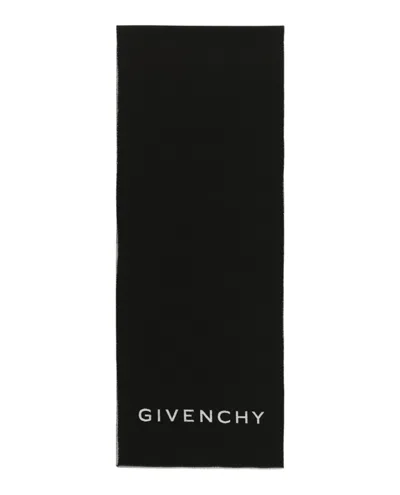 Pre-owned Givenchy Men's  Reversible Logo Wool Scarf In Black White In Multi