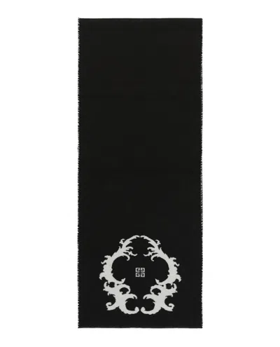 Pre-owned Givenchy Men's  Reversible Logo Wool Scarf In Black White In Multi
