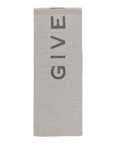 Pre-owned Givenchy Men's  Reversible Logo Wool Scarf In Pearl Grey In Gray