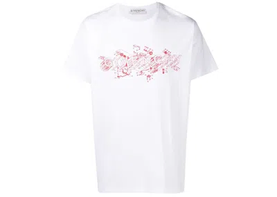 Pre-owned Givenchy Men's  Schematics Logo Print T-shirt In White