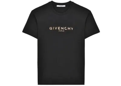Pre-owned Givenchy Men's  Vintage Effect Metallic Logo T-shirt In Black