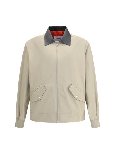 GIVENCHY GIVENCHY MEN COTTON HARRINGTON JACKET WITH LEATHER DETAILS