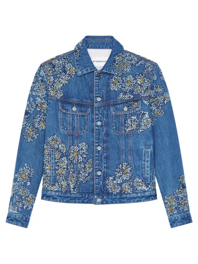 Givenchy Blouson En Denim Bleu Avec Broderie Pompom In Blue
