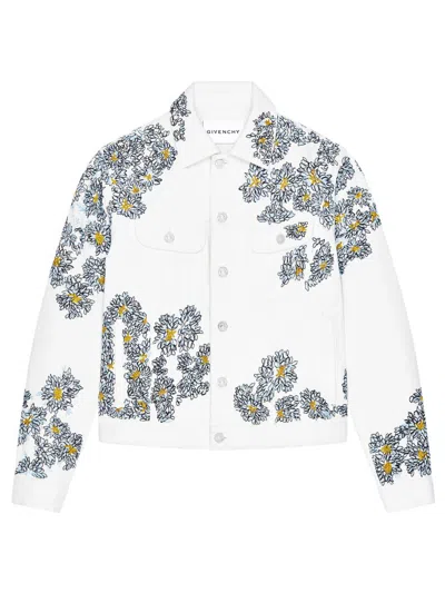 Givenchy Jacket In White Denim With Pompom Embroidery In Multi