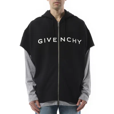 Givenchy Men's Jersey Multi Layer Hoodie In Black/grey