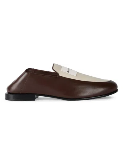 Givenchy Label Loafers In Shiny Leather And Canvas In Brown