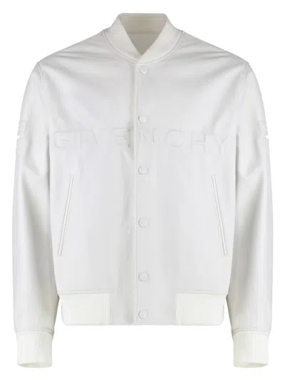 Givenchy Men's Lambskin Bomber Jacket In White