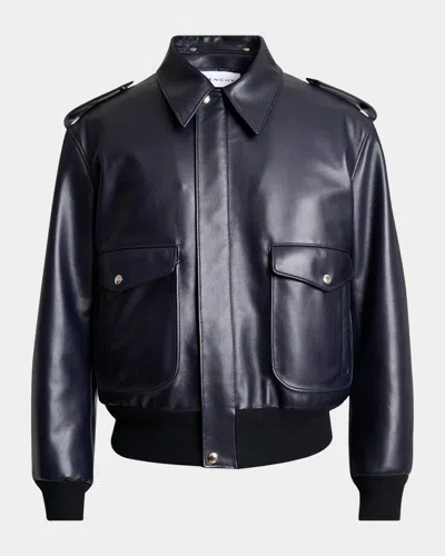 GIVENCHY MEN'S LEATHER CONCEALED-ZIP BOMBER JACKET