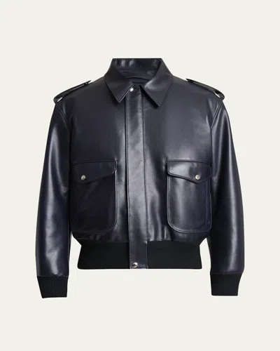 Givenchy Men's Leather Concealed-zip Bomber Jacket