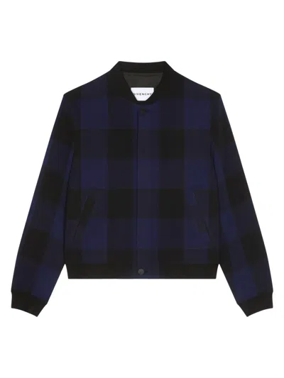Givenchy Light Blouson In Checked Jacquard In Blue