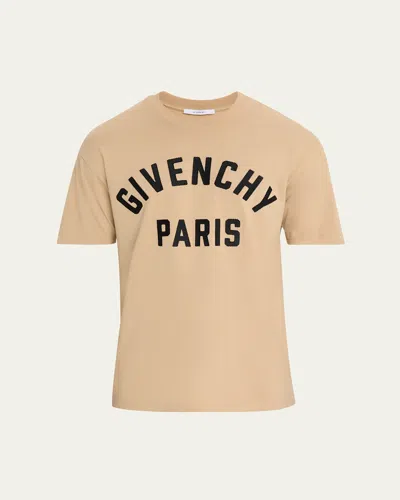 Givenchy Paris Logo Cotton Embroidery Crewneck T Shirt In Brown