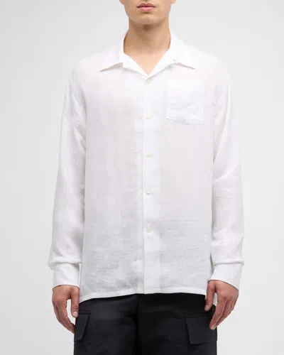 Givenchy Men's Long-sleeve Flax Linen Button-front Shirt In White