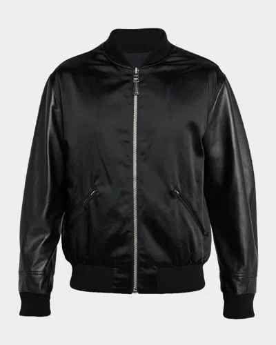 GIVENCHY MEN'S MIX MATERIAL BACK-LOGO VARSITY JACKET