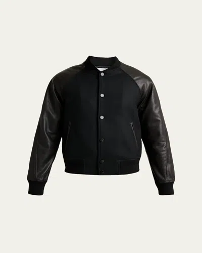 Givenchy Leather-sleeved Wool Bomber Jacket In Black