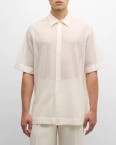 Givenchy Men's Monogram Lace Button-down Shirt In Natural