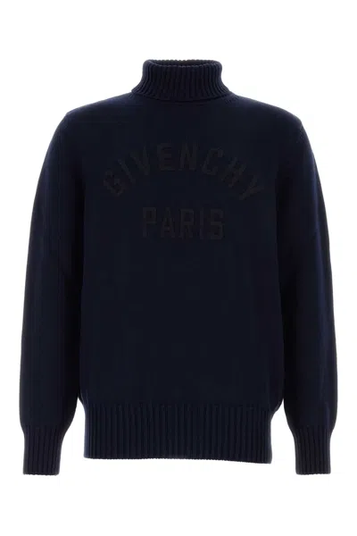 Givenchy Turtleneck Sweater In Cotton With Paris Embroidery Clothing In Blue