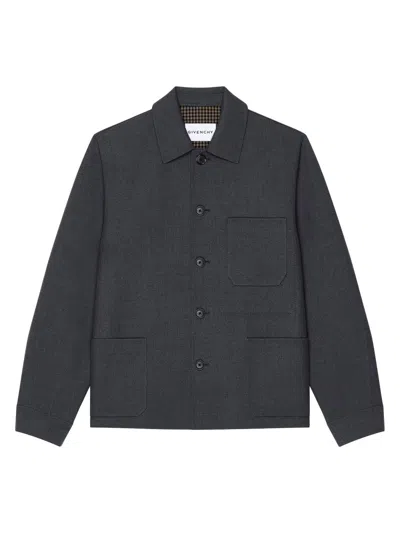 Givenchy Overshirt In Wool With Checked Reverse In Gray